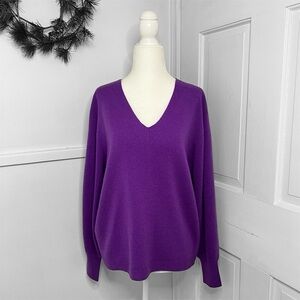 Comptoir Des Cotonniers Paulmy 100% Cashmere Bright Violet V-Neck Sweater NWT